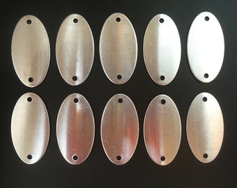 BULK - 50 Large Oval Aluminum Stamping Blanks with 2 Holes - 1 7/8" Tall