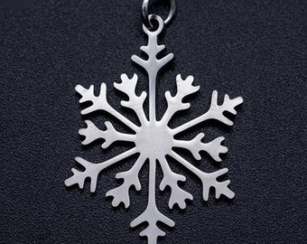 Stainless Steel Snowflake Pendant, Unplated Stainless Steel or Gold Plated Stainless Steel,