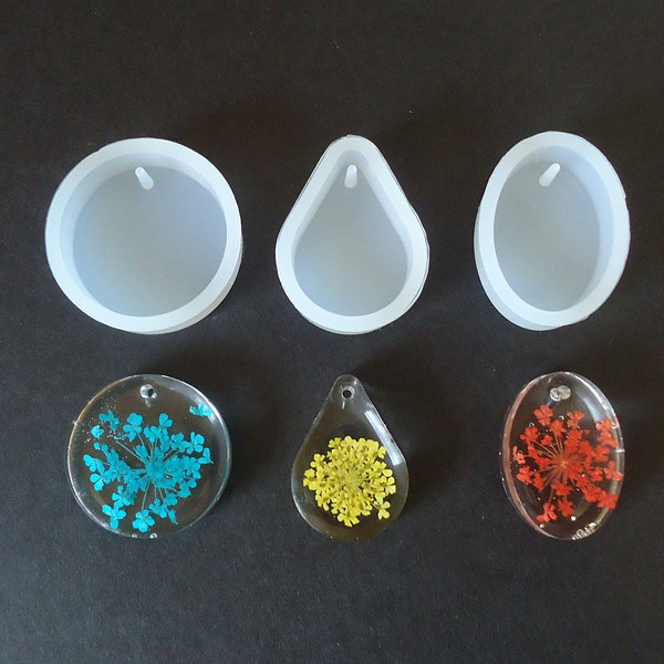 Pendant Silicone Molds, 1 Inch Tall, Circle, Oval, and Teardrop Pendants, Set of 3, Resin Jewelry