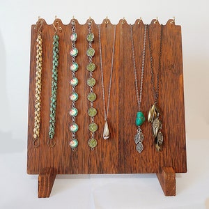 Wooden Bracelet and Necklace Display, 10.25" High, Pegs on Back, Brown