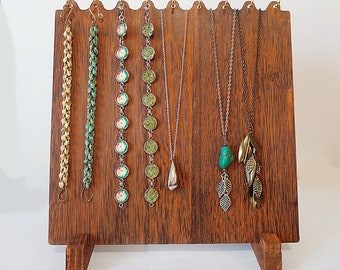 Wooden Bracelet and Necklace Display, 10.25" High, Pegs on Back, Brown