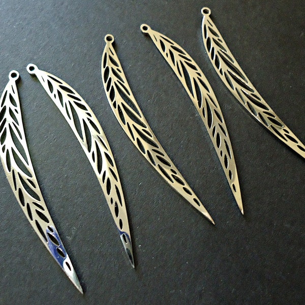 Stainless Steel Long Thin Leaf Pendants - 2 Inches Long