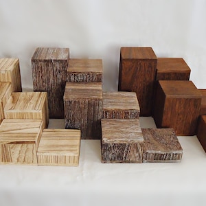 Wooden Risers, 3" Square, Hollow, Brown, Weathered Brown, White, Black, or Natural, Set of 6, Bracelet and Small Item Display