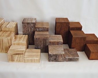 Wooden Risers, 3" Square, Hollow, Brown, Weathered Brown, White, or Natural, Set of 6, Bracelet and Small Item Display