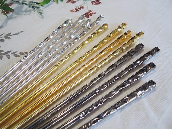 Hammered Metal Hair Stick Blanks: Silver, Gold, Rose Gold, Gunmetal (6 5/8" Long)