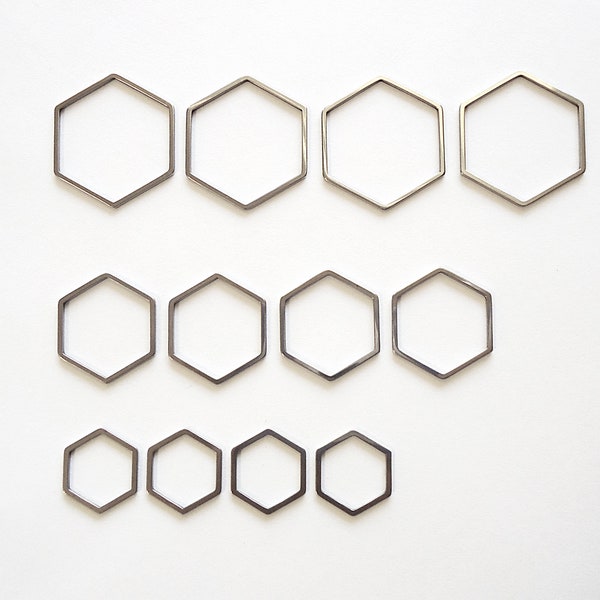 Stainless Steel Hexagon Links, 3 Sizes, 20 Pieces, 12mm, 16mm, 20mm