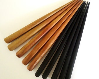 One Pair of Six Inch Wooden Hair Sticks - Black or Brown - End Drilled - Set of 2