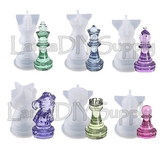 Extra-Large Size Chess Mold for Resin Casting, Upgrade Chess Resin Mold  Full Size 3D Set, 16 Pieces Chess Piece & Chess Board Epoxy Resin Molds for