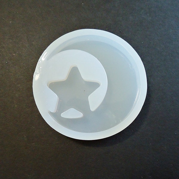 Silicone Mold for Epoxy Resin, Moon and Star, 46mm Round