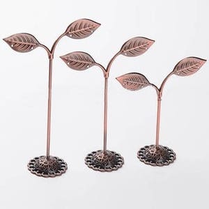 Set of 3 Metal Earring Tree Displays, Copper Color, Leaves, Holds 6 pairs of earrings