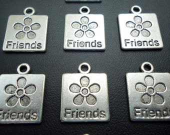 Silver Friends Flower Charms / Pendants / Tags - Set of 8