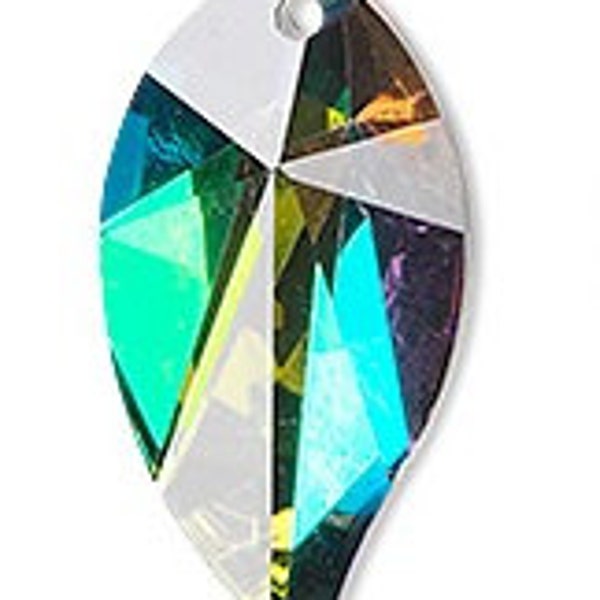 Faceted Teardrop Leaf Glass Crystal Pendant - 25mm x 15mm - Vitrial Green, Blue - DISCONTINUED ITEM