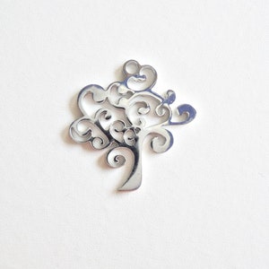 Stainless Steel Curly Tree Pendant - Laser-cut - 21mm Tall x 20mm Wide
