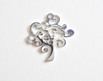 Stainless Steel Curly Tree Pendant - Laser-cut - 21mm Tall x 20mm Wide