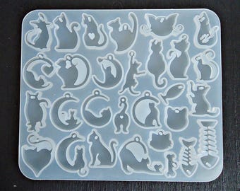 Cat Charm Silicone Mold: 29 Small Epoxy Resin Cat Charms