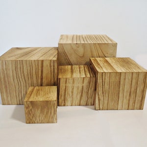 DISCONTINUED - Nested Wooden Risers, Natural, Set of 5, 4.75" Square to 1 7/8" Square