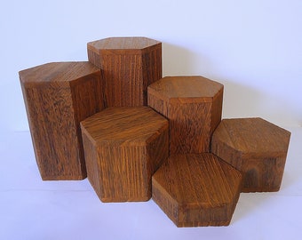 Individual Wooden Hexagon Risers, Brown, 3.5" Across, 1" - 6" Heights