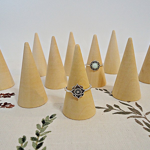 10 Unfinished Wood Ring Cones, Natural Wood, 2" Tall x 1" Wide, Set of 10