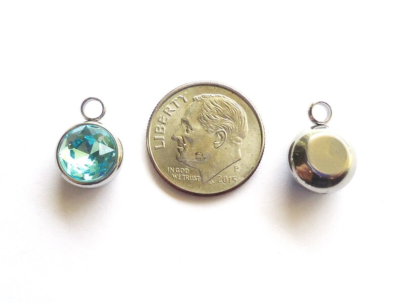 CZ 10mm Set of 12 Pendants and Links Stainless Steel and Cubic Zirconia Sapphire Blue and Aquamarine