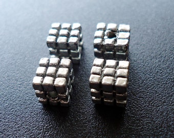 Small Rubik's Cube Square Spacer Beads - 5x5x5mm - Antique Silver