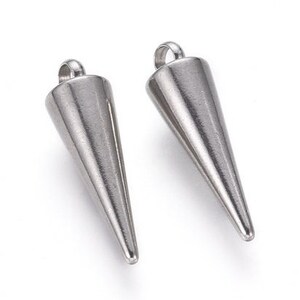 Small Stainless Steel Spike Charms, Pendants - 18mm x 5mm, Silver Color