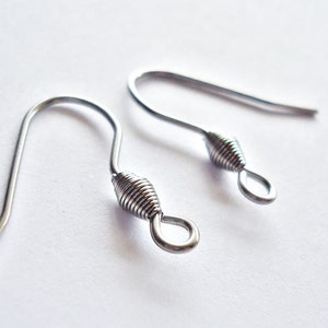 Stainless Steel French Earwire with Bicone Coils - 3/4" Tall (20mm) Unplated or 5/8" (16mm) Gold Plated