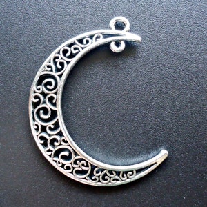 Large Crescent Moon Pendants with 2 Loops - Antique Silver - 1.5&quot; Tall