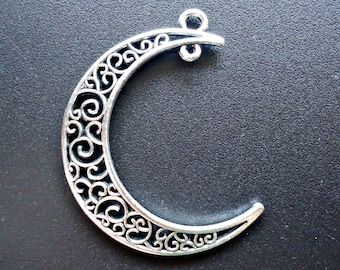 Large Crescent Moon Pendants with 2 Loops - Antique Silver - 1.5" Tall