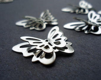Stainless Steel 3D Butterfly Pendants / Links - Silver Color - Set of 5
