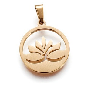 Lotus, Stainless Steel Pendant with Bail, Gold Plated, 17mm Wide
