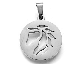 Horse, Stainless Steel Pendant with Bail, Unplated (silver) or Gold Plated, 17mm Wide