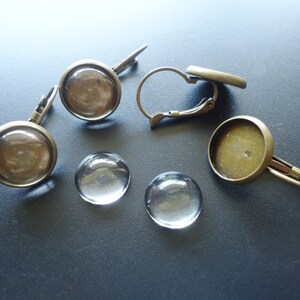 DIY Earrings - Glass Cabs and Bezel Trays on Leverbacks - Antique Bronze - 14mm Wide with 12mm Glass Cabachons