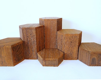 Wooden Hexagon Risers, Brown, Set of 6, Bracelet and Small Item Display