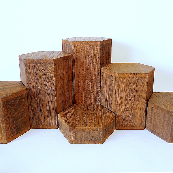 Wooden Hexagon Risers, Brown, Set of 6, Bracelet and Small Item Display