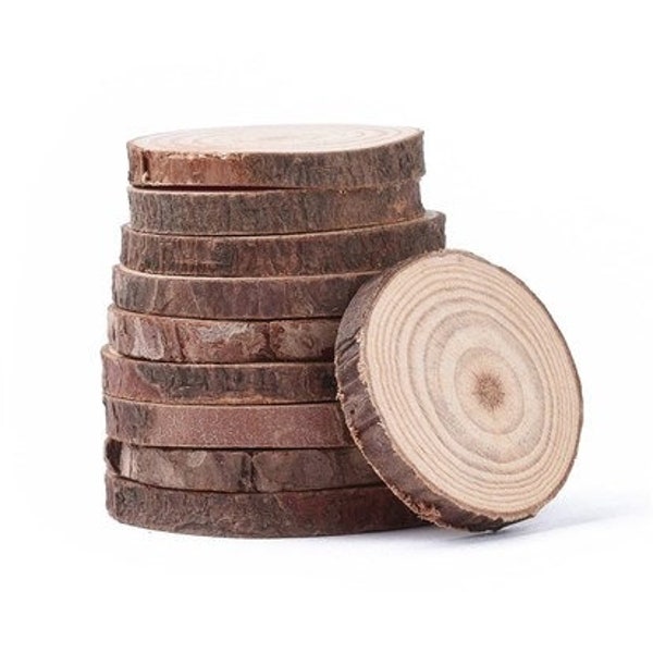 1.5 -2" Wood Slices, Smooth Round with Bark, Crafts, Ring or Small Item Display, Set of 10