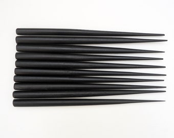 BLACK Six Inch Wooden Hair Sticks - End Drilled - Set of 10