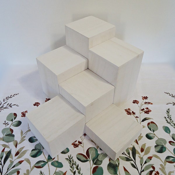 Individual Wooden Risers, 3" Square, 1"-6" Tall, Hollow, White, Bracelet and Small Item Display