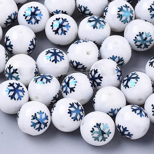 Glass Beads, 10mm, Multi-color Metallic Snowflakes, Sets of 20, Blue, Green, Silver, Gold, Purple, or Multi-color