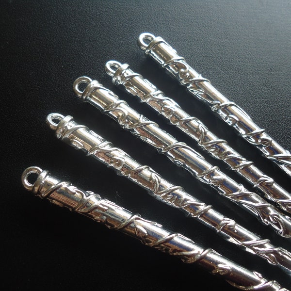 Metal Hair Sticks with Vines, 5 Inches Long, Bright Silver, Antique Silver, or Antique Bronze with Loop
