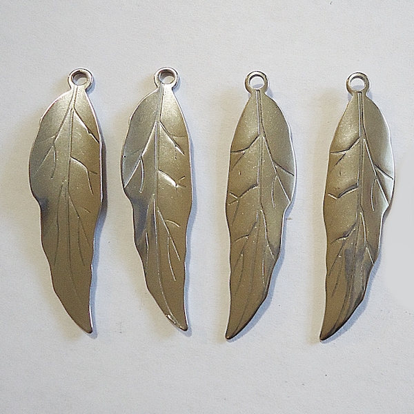 Veined Long Leaf Pendants, Stainless Steel, 1.5" Long