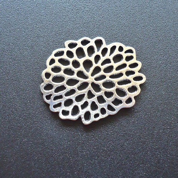 Chrysanthemum Flower Links / Pendants - Antique Silver - 1.25" x 1"