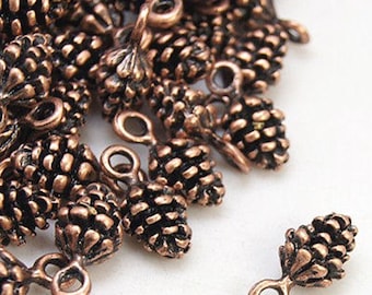 Tiny Pinecone Charms - Antique Silver, Copper, or Gold
