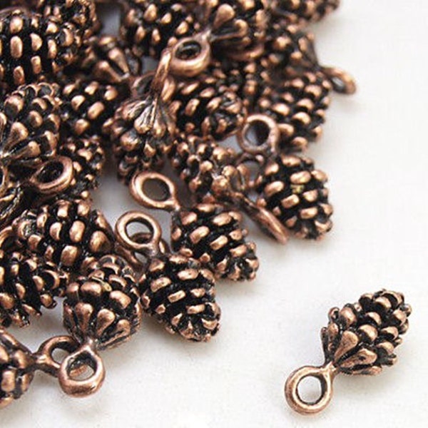 Tiny Pinecone Charms - Antique Silver, Copper, or Gold