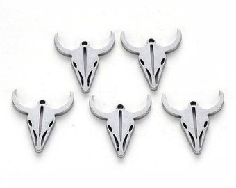 Stainless Steel Cattle Charms, Cow Skull Heads, 15mm x 13mm, Set of 10