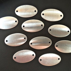 10 Small Oval Aluminum Stamping Blanks with 2 Holes - 1 3/8&quot; x 3/4&quot;