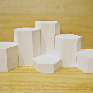 Wooden Hexagon Risers, 3.5" Across, Set of 6, Whitewashed, Bracelet and Small Item Display