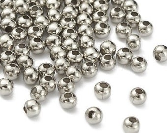 1000 Beads, 3mm Stainless Steel Round Beads, Bulk Set of 1000