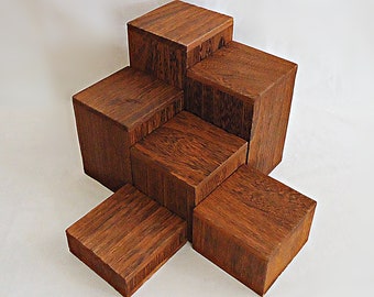 Individual Wooden Risers, 3" Square, 1"-6" Tall, Hollow, Brown, Bracelet and Small Item Display