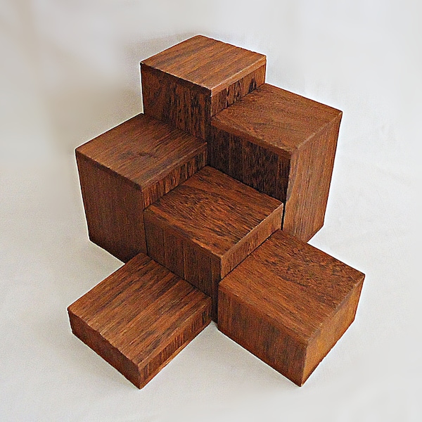 Individual Wooden Risers, 3" Square, 1"-6" Tall, Hollow, Brown, Bracelet and Small Item Display