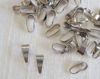 Small Stainless Steel Bails, Smooth Silver, Jump Ring Alternative, 8.5x3.5mm, Snap-on Bails